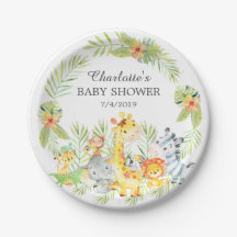 Gult Jungle Animals Baby Shower 7 tum Platt