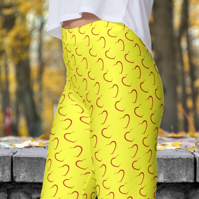 Gult Kärlek Hearts Mönster Leggings (Love Hearts on Daffodil Pattern Leggings)