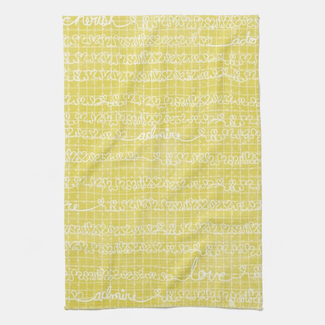 Gult Kärlek Ord Tea Towel Kitchen Towel Towel Kökshandduk (Vertikal)