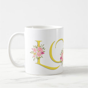 Gult KÄRLEK, rosa ros Valentines day Kaffemugg
