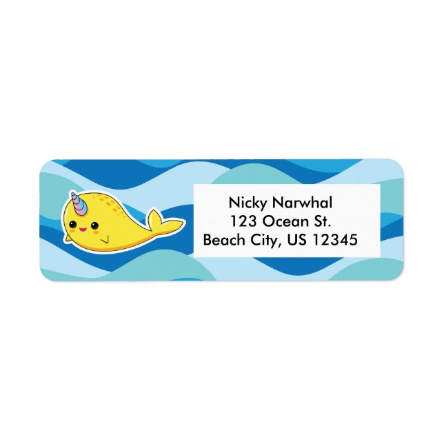 Gult Kawaii Narwhal Adressetiketter Returadress Etikett (Framsidan)