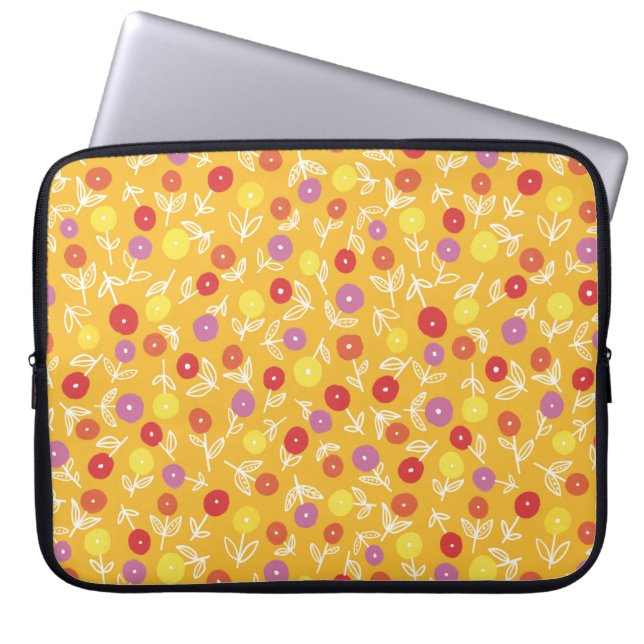 Gult Kids Blommigt Ditsy Laptop sleeve (Framsidan)