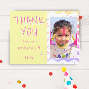 Gult Kids Photo Girl Birthday Tack Vykort