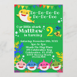 Gult Kids Shark Grönt Birthday Inbjudningar