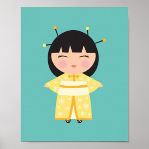 Gult Kimono Japansk doll Poster