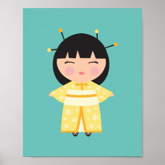 Gult Kimono Japansk doll Poster