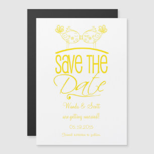 Gult Kissing Birds Magnetic Save Date Magnetisk Inbjudningskort