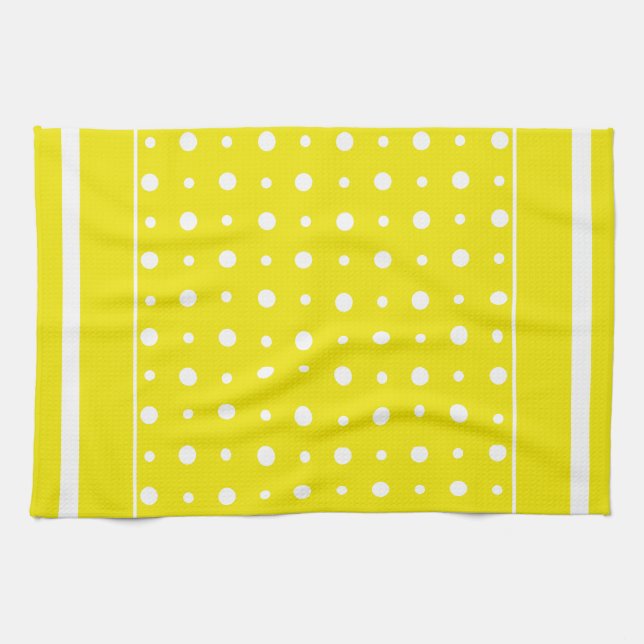 Gult Kitchen eller Tea Towel med White Polka dots Kökshandduk (Horisontell)