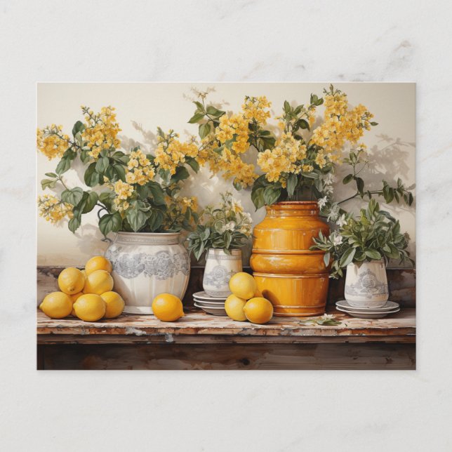 Gult Kitchen Lemons Gult Burk Flowers Vykort (Framsida)