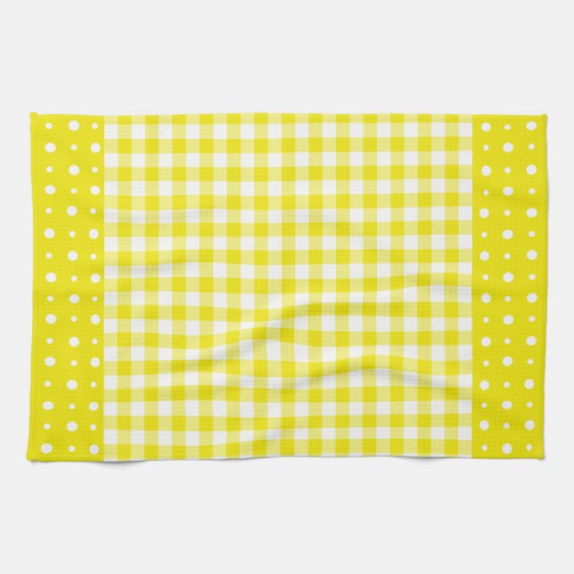 Gult Kitchen Towel, Polka dots och Check Gingham Kökshandduk (Horisontell)