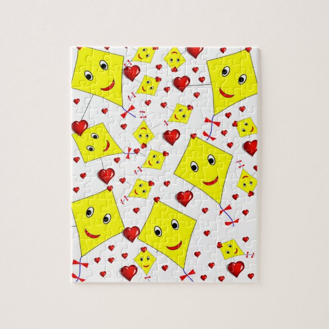 Gult Kites Red Hearts Jigszle Puzzle Daisy Pussel (Vertikal)
