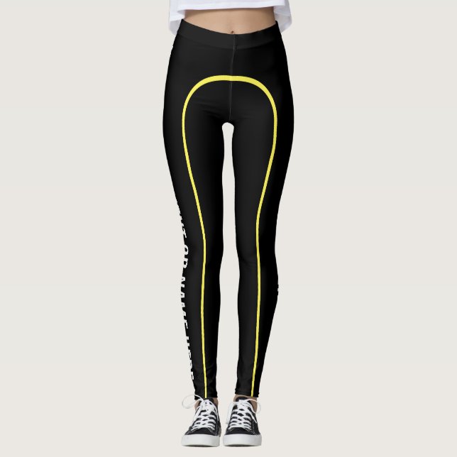 Gult klämmer fast randen Customisable namngav Leggings (Framsida)