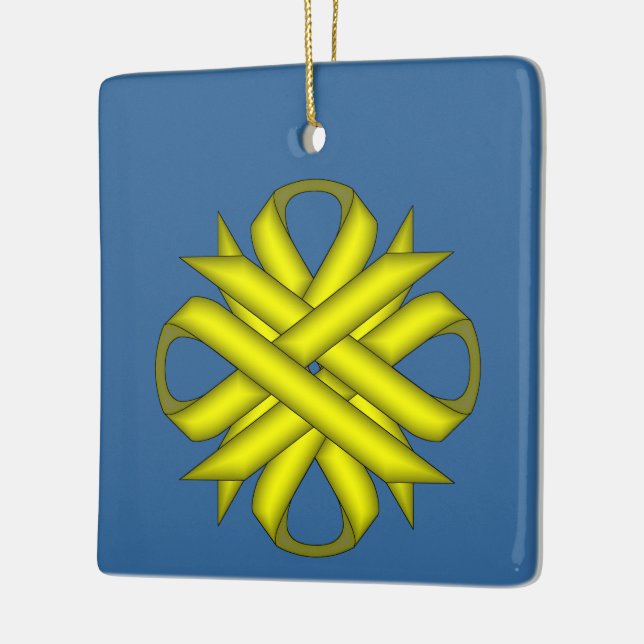 Gult Klöver Ribbon av Kenneth Yoncich Julgransprydnad Keramik (Vänster)
