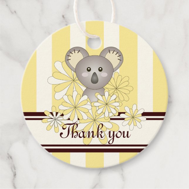 Gult Koala Baby Shower/Birthday Tack Gåvor Etiketter (Framsida)
