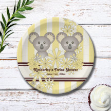 Gult Koala Twin Baby Shower / Barns födelsedag