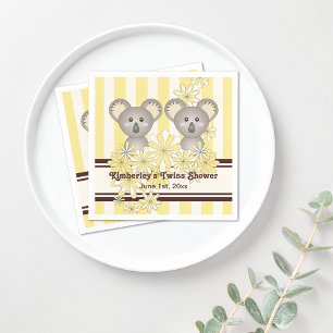 Gult Koala Twin Baby Shower / Barns födelsedag Pappersservett