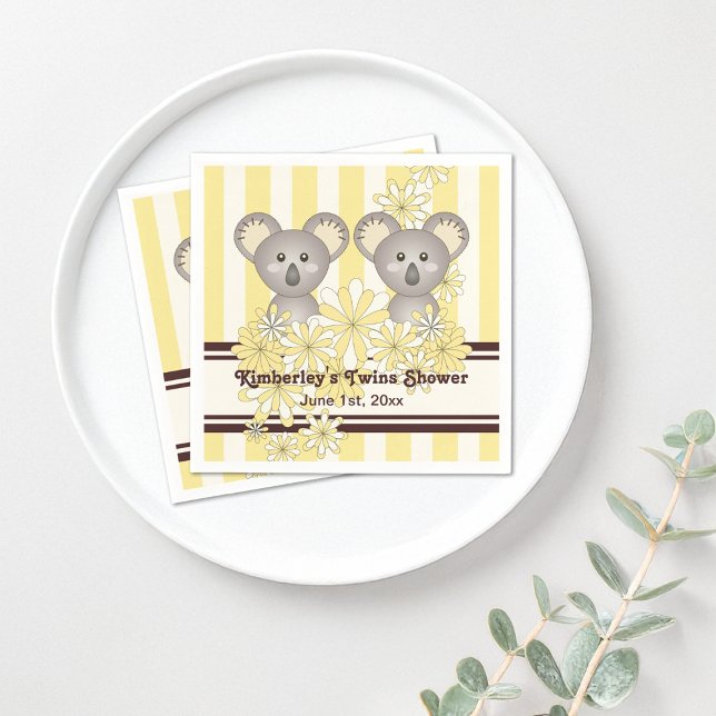 Gult Koala Twin Baby Shower / Barns födelsedag Pappersservett (Skapare uppladdad)