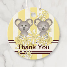 Gult Koala Twin Baby Shower / Birthday Tack