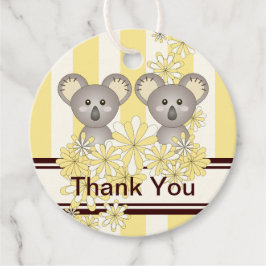 Gult Koala Twin Baby Shower / Birthday Tack Gåvor Etiketter