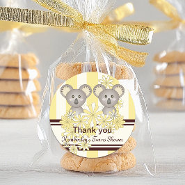 Gult Koala Twin Baby Shower / Birthday Tack Runt Klistermärke