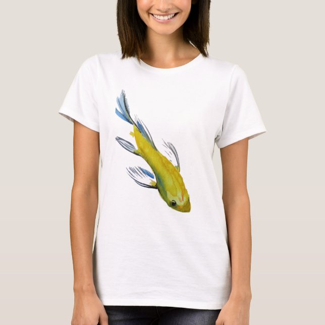 Gult koi japansk karp vattenfärgsfisk tee shirt (Framsida)