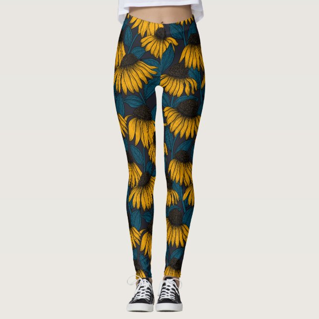 Gult konfektur på mörk blått leggings (Framsida)