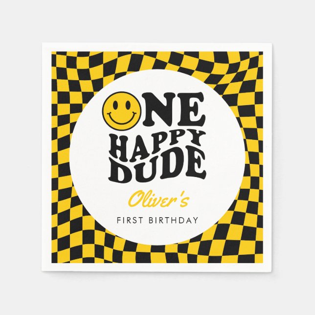Gult Kontrollerad sjömil Ansikte 1:a födelsedag An Pappersservett (Framsidan)