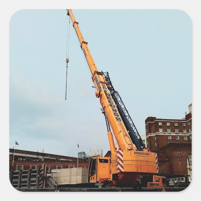 Gult kran fyrkantigt klistermärke (Framsida)