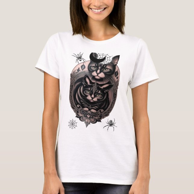 Gult kräppig katt och spindeltröja t shirt (Framsida)