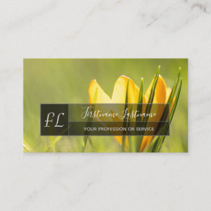 Gult krocus blommar grått rektangel monogram visitkort
