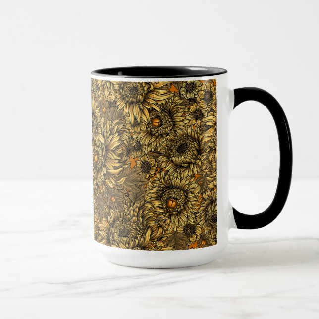 Gult krysantemum blommor och skalbaggar av orange mugg (Höger)