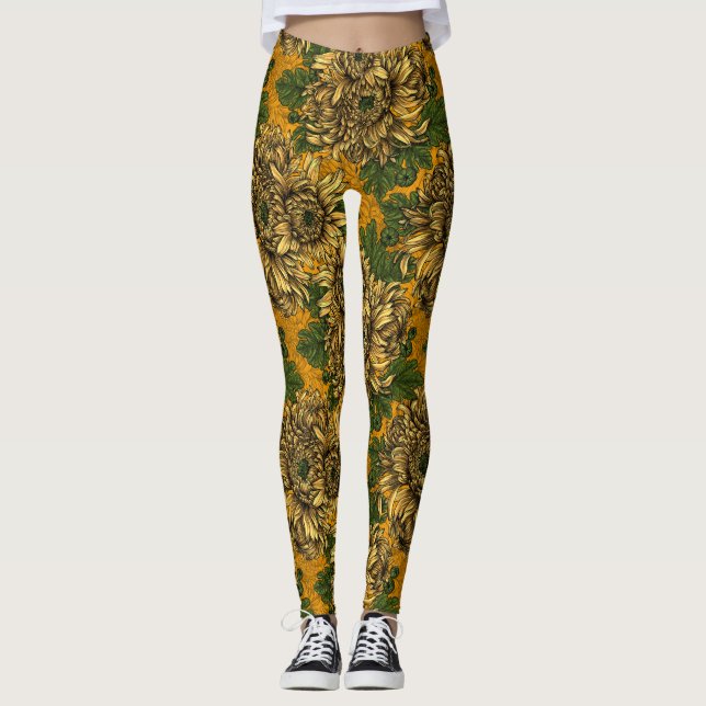 Gult krysanthemum-blommor leggings (Framsida)