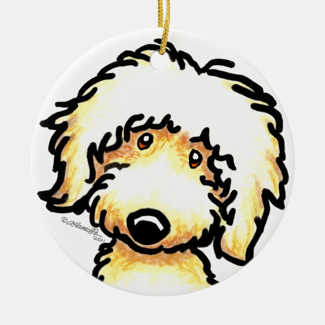 Gult Labradoodle Art Personlig Julgransprydnad Keramik (Framsidan)