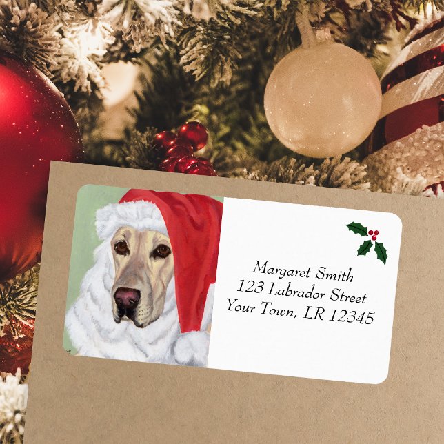 Gult Labrador-Adressetiketter Adressetikett (Yellow Labrador Santa Christmas Return Address Labels for Yellow Labrador Owners.)
