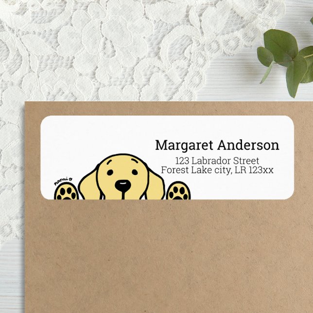 Gult Labrador bevakar din Returadress Etikett (Yellow Labrador Cartoon Style Return Address Label for Yellow Labrador Owners.)