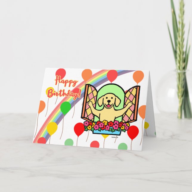 Gult Labrador Birthday Balloons Card (fönster) Kort (Framsida)