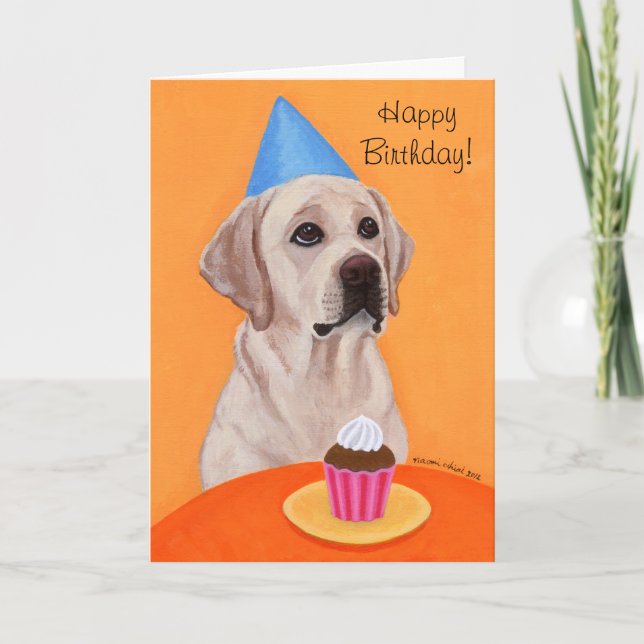 Gult Labrador Birthday Cuptårtmålning Kort (Framsida)