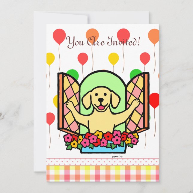 Gult Labrador Birthday Inbjudan (fönster) (Framsida)