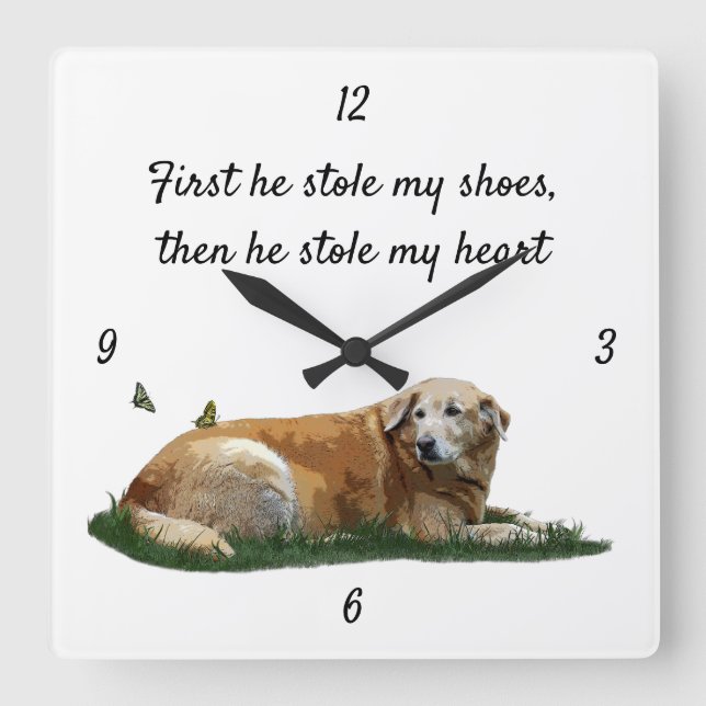 Gult Labrador Blandras Wall Clock Fyrkantig Klocka (Framsida)