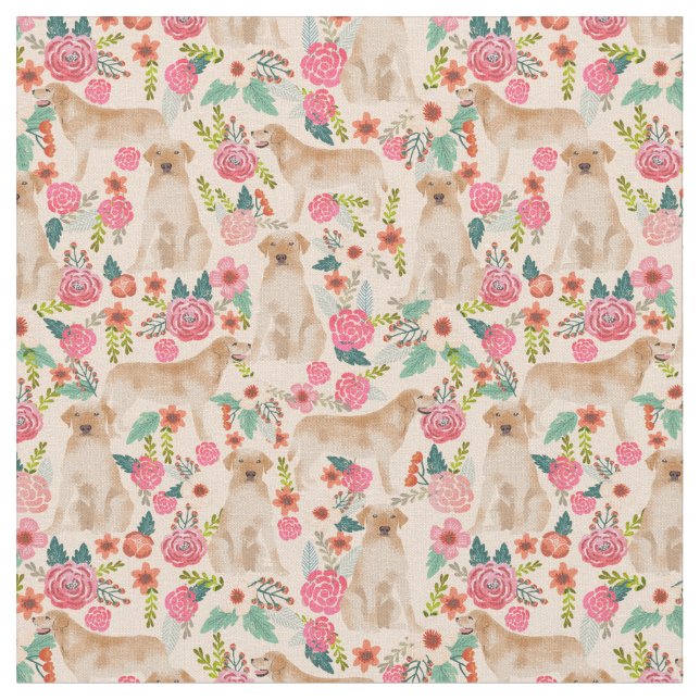 Gult Labrador-blommigt, design Tyg (Närbild)