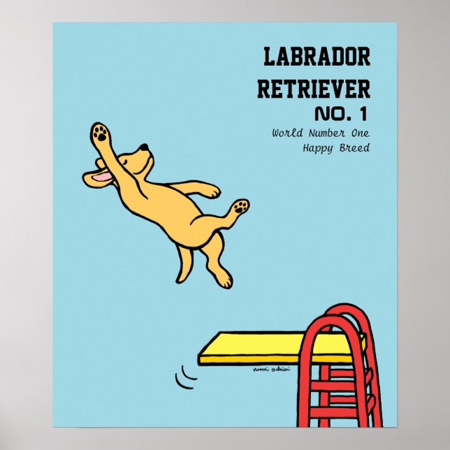 Gult Labrador Diving Tecknad Poster (Framsidan)