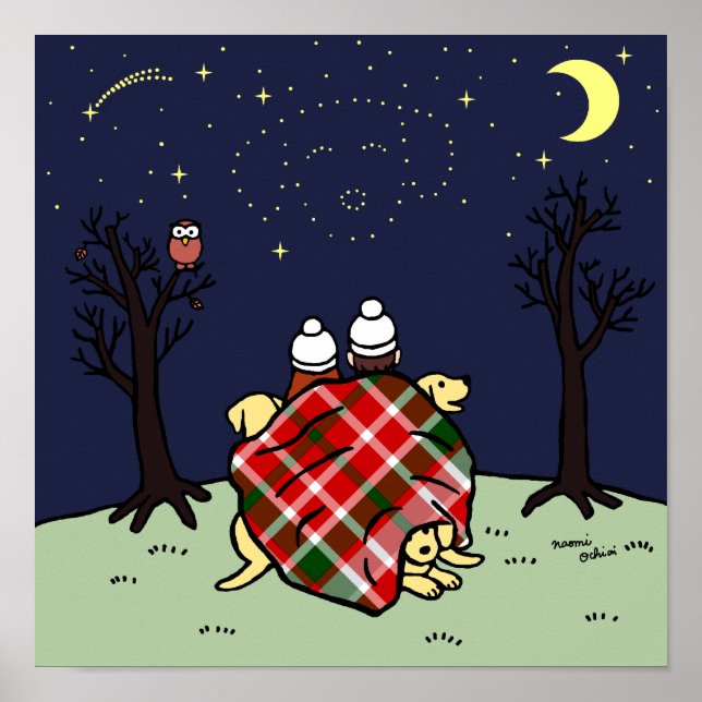 Gult Labrador Family and Starry Himlar Poster (Framsidan)