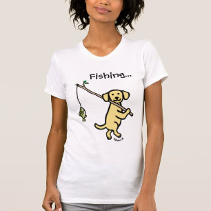 Gult Labrador Fishing Tecknad T Shirt