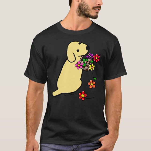 Gult Labrador Flower Basket T Shirt (Framsida)
