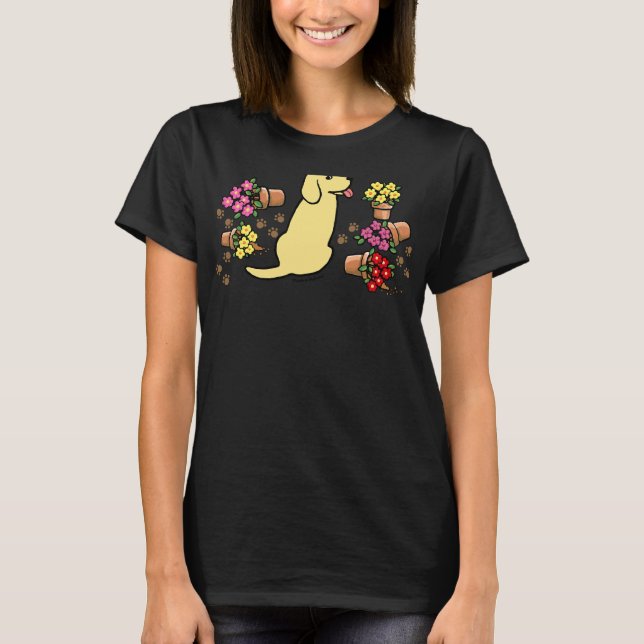Gult Labrador Flower Pots T Shirt (Framsida)