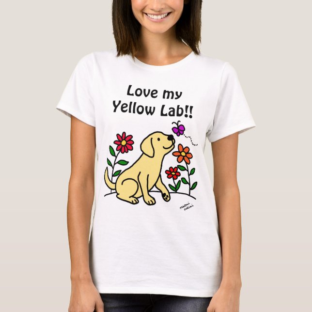 Gult Labrador & Grönt T Shirt (Framsida)