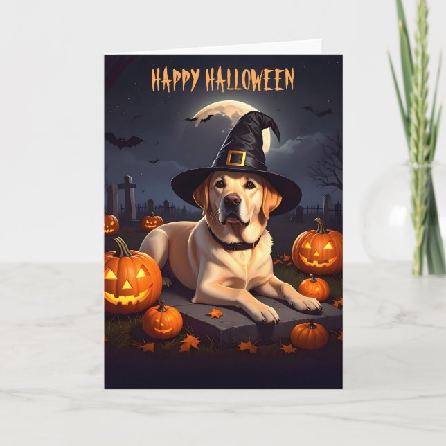 Gult Labrador Halloween Kort (Framsida)