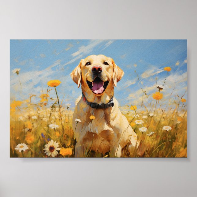 Gult labrador i blommor poster (Framsidan)