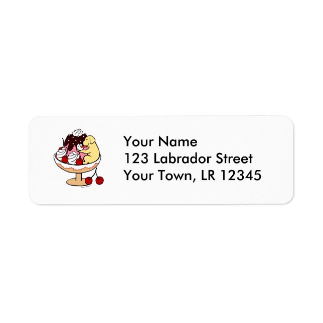 Gult Labrador & Ice Cream Sundae Returadress Etikett (Framsidan)