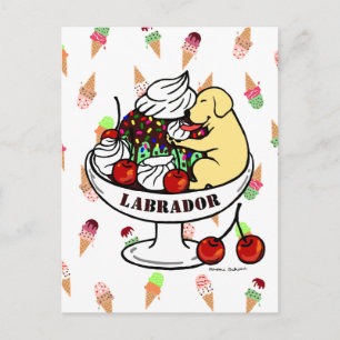 Gult Labrador & Ice Cream Sundae Vykort